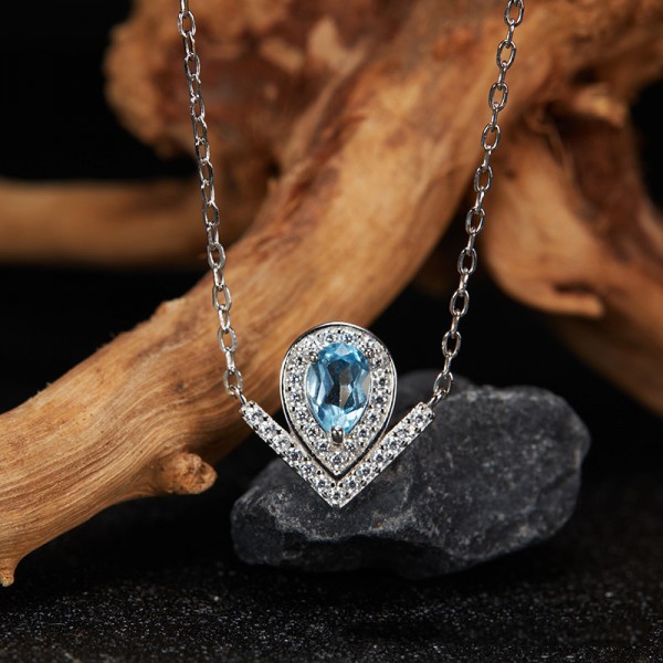 NL9932-1 S925 Silver Natural Topaz Platinum Color Necklace