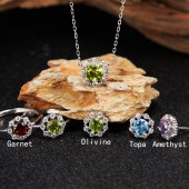 NL9942 S925 pure silver natural olive gemstone necklace