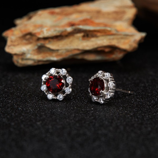 NL9942-2   S925 Women's Pure Silver Garnet Earrings