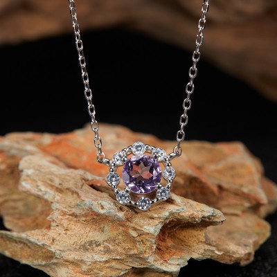 NL9942 S925 pure silver natural amethyst gemstone necklace