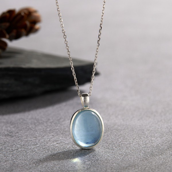 NL9943 S925 pure silver natural Aquamarine color treasure necklace, women's high-end oval pendant