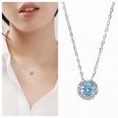 NL9944 S925 pure silver natural topaz jade colorful treasure necklace, feminine fashion round pendant, versatile collarbone chain