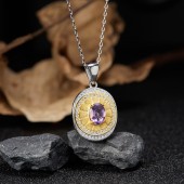 NL9945 S925 pure silver natural gemstone necklace with high-end feel, light luxury oval pendant, classic round plate