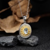 NL9945 S925 pure silver natural gemstone necklace with high-end feel, light luxury oval pendant, classic round plate