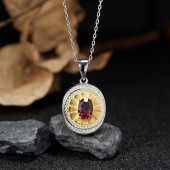 NL9945 S925 pure silver natural gemstone necklace with high-end feel, light luxury oval pendant, classic round plate