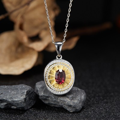 NL9945-6 S925 Pure Silver Natural Garnet Pendant Necklace