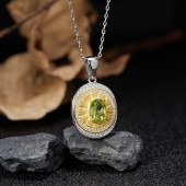 NL9945-1 S925 Pure Silver Natural Peridot Pendant Necklace