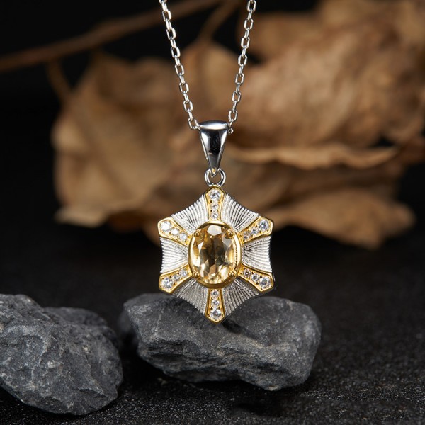 NL9946 S925 pure silver natural Citrine pendant necklace