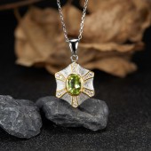 NL9946 S925 pure silver natural olivine pendant necklace