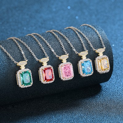 NL9948-5 S925 sterling silver rectangular perfume bottle shape five color pendant necklace ice cut silver jewelry