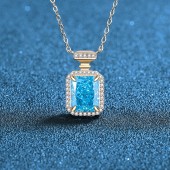 NL9948-2 S925 sterling silver rectangular perfume bottle light blue high carbon diamond necklace