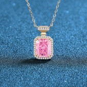 NL9948-3 S925 Sterling Silver Rectangular perfume Bottle Pink High Carbon Diamond Necklace