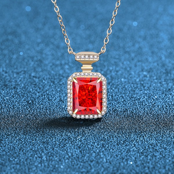 NL9948-4 S925 Sterling Silver Rectangular perfume Bottle Red High Carbon Diamond Necklace