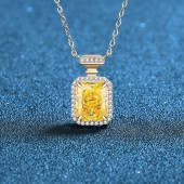 NL9948-6 S925 Sterling Silver Rectangular perfume Bottle Yellow High Carbon Diamond Necklace