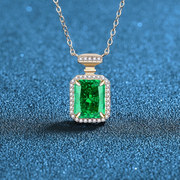 NL9948-1 S925 sterling silver rectangular perfume bottle green high carbon diamond necklace