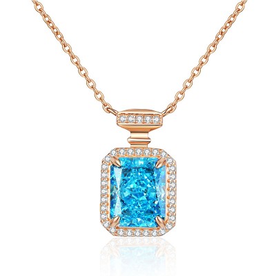 NL9948-2 S925 sterling silver rectangular perfume bottle light blue high carbon diamond necklace