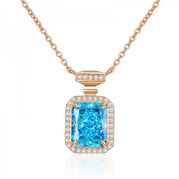 NL9948-2 S925 sterling silver rectangular perfume bottle light blue high carbon diamond necklace