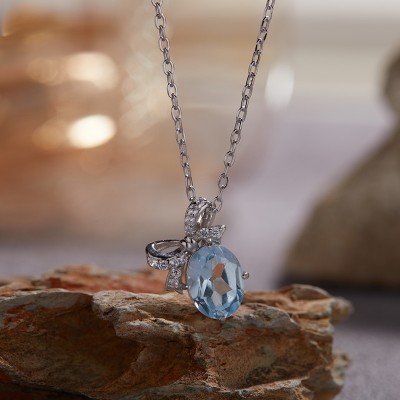 NL9949 S925 pure silver electroplated 18K gold inlaid topaz necktie necklace