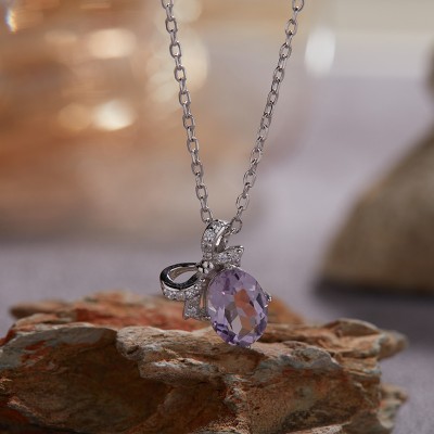 NL9949 S925 pure silver electroplated 18K gold inlaid amethyst necktie necklace