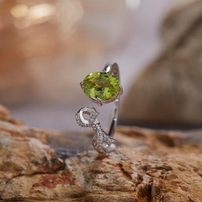 NL9949-1 S925 pure silver electroplated 18K gold inlaid Olivine rings