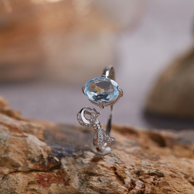 NL9949-1 S925 pure silver electroplated 18K gold inlaid Topaz rings