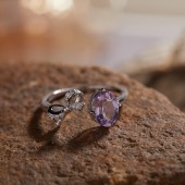 NL9949-1 S925 pure silver electroplated 18K gold inlaid amethyst rings NL9949-1 S925 pure silver electroplated 18K gold inlaid amethyst rings