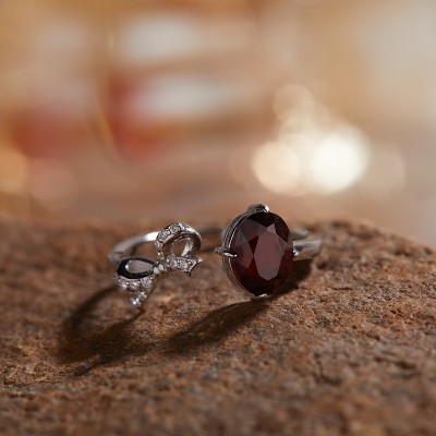 NL9949-1 S925 pure silver electroplated 18K gold inlaid Garnet rings