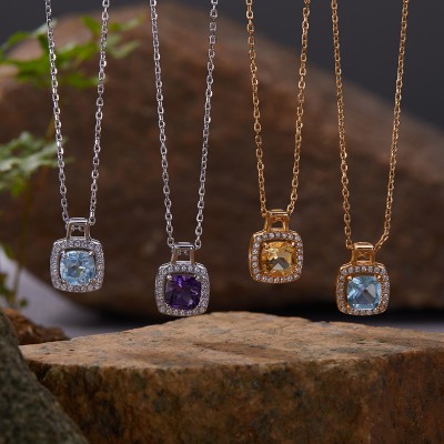 NL9950 S925 pure silver natural color gemstone sugar shaped pendant necklace