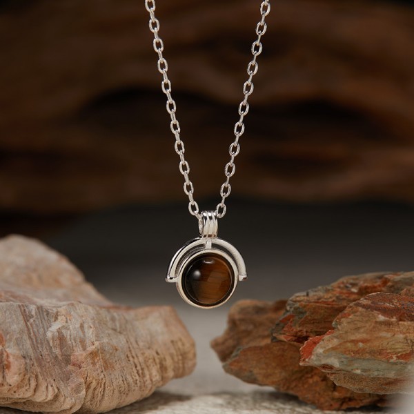 NL9952 925 sterling silver natural tiger eye stone necklace