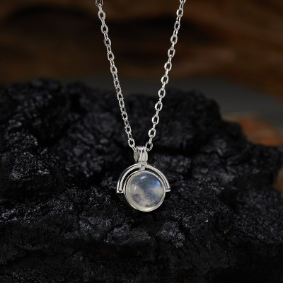 NL9952 925 Sterling Silver Natural Moonstone Necklace