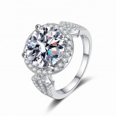 RS9890 S925 sterling silver 5-carat round wrapped moissanite ring