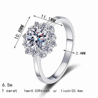 RS9903 S925 Pure Silver Zircon Ring, Women's Sunflower Classic Six Claw Ring