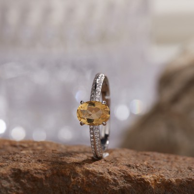 RS9933 S925 pure silver natural yellow crystal ring