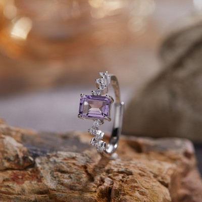 RS9934 S925 Pure Silver Amethyst Wealth Ring