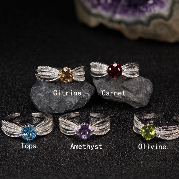 RS9935 Lace S925 pure silver natural color gemstone open ring that does not fade for women RS9935 Lace S925 pure silver natural color gemstone open ring that does not fade for women