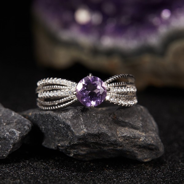 RS9935 Lace S925 sterling silver natural amethyst open ring RS9935 Lace S925 sterling silver natural amethyst open ring