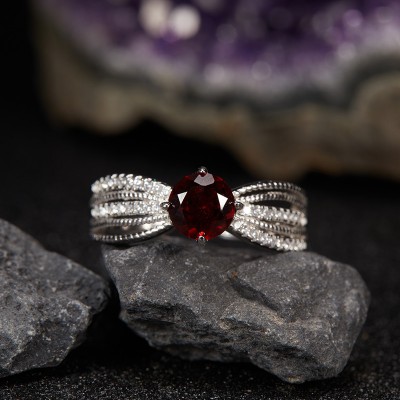RS9935 Lace S925 sterling silver natural garnet open ring