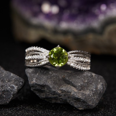 RS9935 Lace S925 sterling silver natural olivine open ring
