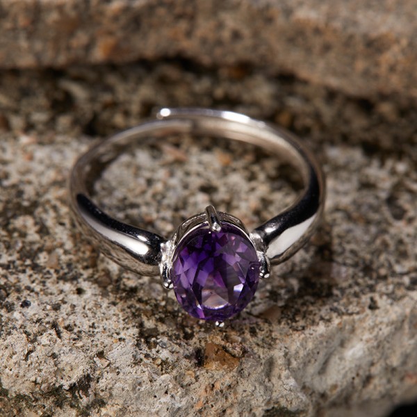 RS9936 S925 pure silver inlaid with natural amethyst gemstone ring RS9936 S925 pure silver inlaid with natural amethyst gemstone ring