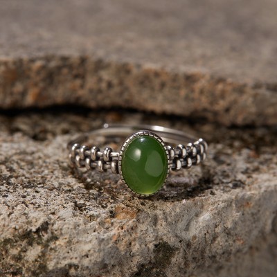 RS9937 Thai Silver S925 Pure Silver Natural Jade Gemstone Ring