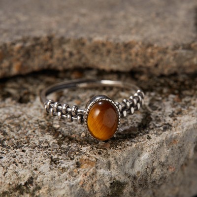 RS9937 Thai Silver S925 Pure Silver Natural Tiger's-eye Gemstone Ring