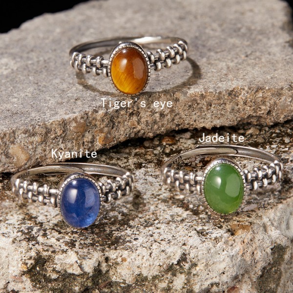 RS9937 Vintage European and American Thai Silver S925 Pure Silver Natural Jade Tiger Eye Blue Crystal Colored Gemstone Ring for Women RS9937 Vintage European and American Thai Silver S925 Pure Silver Natural Jade Tiger Eye Blue Crystal Colored Gemstone Ring for Women
