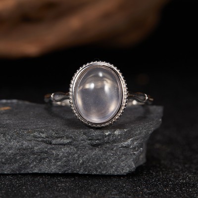 RS9938 S925 silver, natural Rose Quartz, bamboo design women's ring