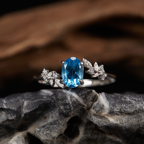 RS9939-1 S925 silver, natural topaz, platinum tone leaf ring, adjustable RS9939-1 S925 silver, natural topaz, platinum tone leaf ring, adjustable