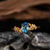 RS9939 S925 silver, natural topaz, gold tone leaf ring, adjustable RS9939 S925 silver, natural topaz, gold tone leaf ring, adjustable