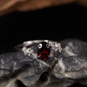 RS9939-1 S925 sterling silver ring with natural topaz, garnet, amethyst, citrine, and peridot gemstones, leaf design, platinum tone, elegant for women RS9939-1 S925 sterling silver ring with natural topaz, garnet, amethyst, citrine, and peridot gemstones, leaf design, platinum tone, elegant for women