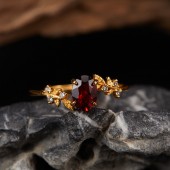 RS9939 S925 sterling silver ring with natural topaz, garnet, amethyst, citrine, and peridot gemstones, featuring a leaf design and gold tone, elegant and stylish for women RS9939 S925 sterling silver ring with natural topaz, garnet, amethyst, citrine, and peridot gemstones, featuring a leaf design and gold tone, elegant and stylish for women