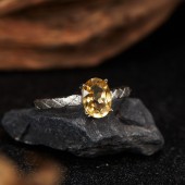 RS9940 S925 sterling silver ring with natural citrine, textured finish, adjustable open-end design, elegant and stylish for women RS9940 S925 sterling silver ring with natural citrine, textured finish, adjustable open-end design, elegant and stylish for women