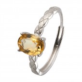 RS9940 S925 sterling silver ring with natural citrine, textured finish, adjustable open-end design, elegant and stylish for women RS9940 S925 sterling silver ring with natural citrine, textured finish, adjustable open-end design, elegant and stylish for women