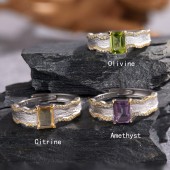 RS9941 S925 sterling silver ring with natural gemstones (peridot, amethyst, citrine), textured matte design, adjustable open-end, perfect for daily wear or gifts. RS9941 S925 sterling silver ring with natural gemstones (peridot, amethyst, citrine), textured matte design, adjustable open-end, perfect for daily wear or gifts.